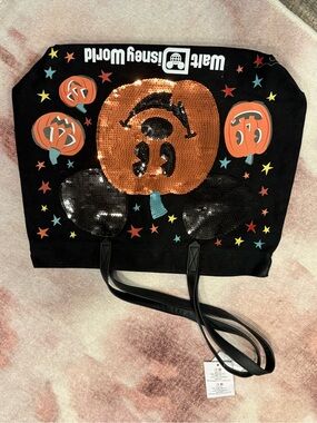 Disney Black Tote with Orange Sequin Pumpkin & Colorful Stars